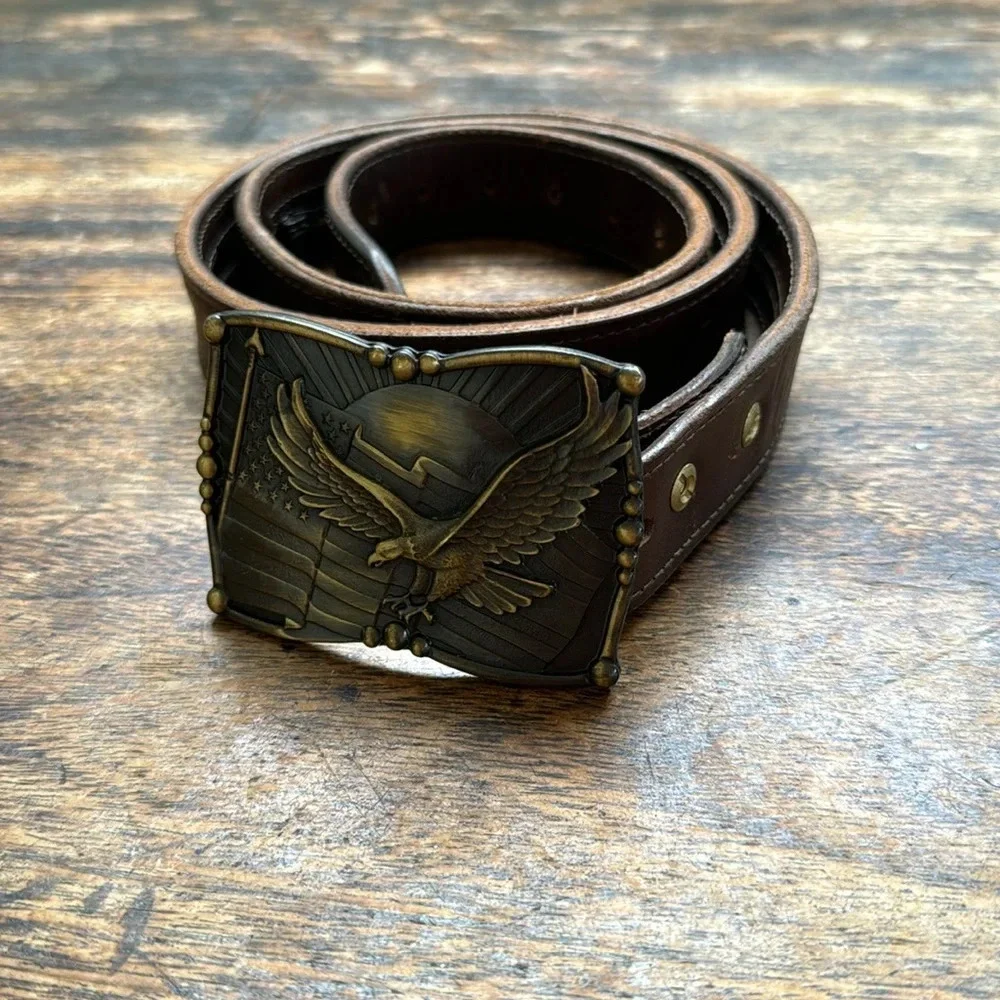 NRA travel zipper belt w/ American Eagle, Flag & NRA embossed leather belt sz 46